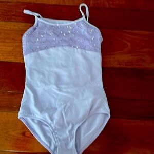 Adorable lavender Mirella leotard with tulle sequin front/Daisy cutout back 8-10